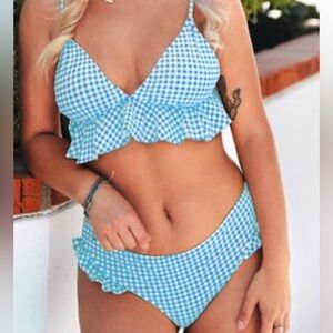 CUPSHE blue gingham ruffle bikini.